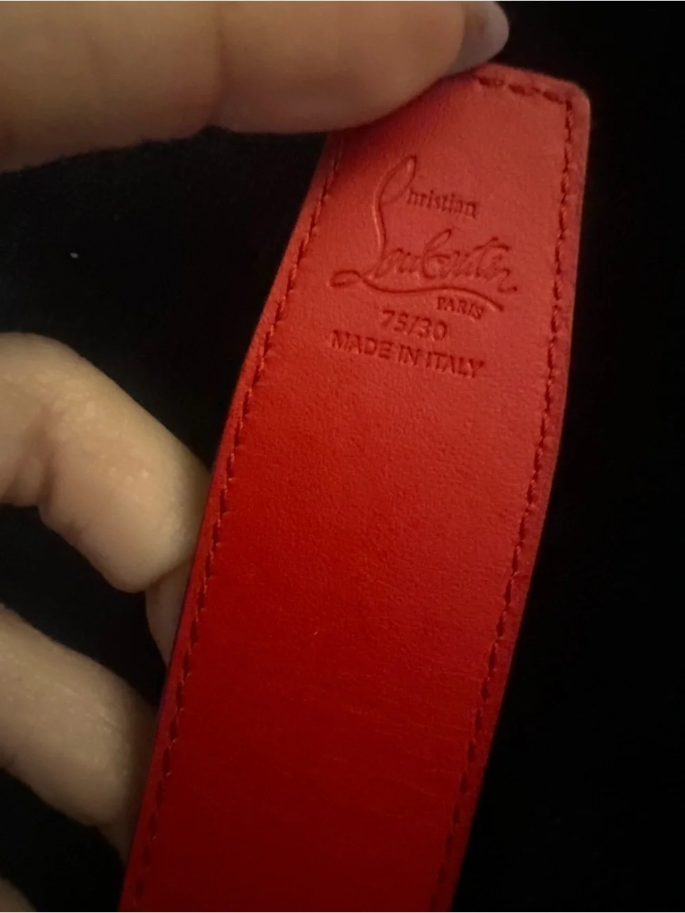 Christian Louboutin Beige Leather Belt with Red Interior and Silver Spike Buckle